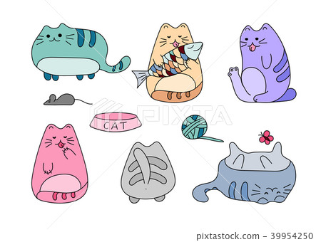 Vector image with funny hand drawn cats. Animals - Stock Illustration ...