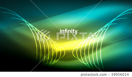 Abstract wave on dark background, shiny glowing neon digital background template 39956014