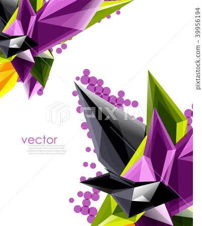 Color glass crystals on white background, geometric abstract composition with glass gemstones and 39956194