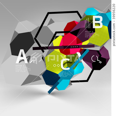 3d hexagon geometric composition, geometric digital abstract background 39956220