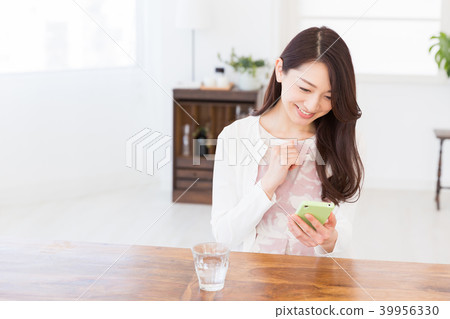 觀看智能手機的婦女 觀看智能手機的婦女 39956330