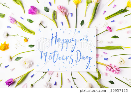 Mothers day composition. Flowers on white background. Studio shot. 39957125