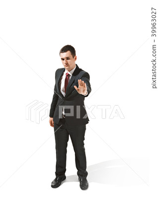 Above front portrait of a businessman with very serious face. Confident professional with piercing 39963027