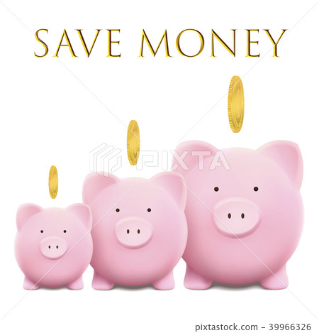 Piggy bank vector illustration, gold coin. Savings - Stock Illustration ...