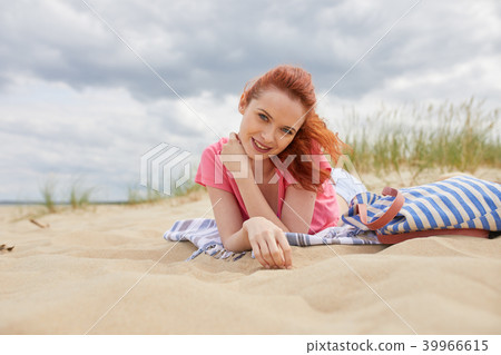 Young woman on sand to beautiful beach, Baltic Sea, Poland 39966615