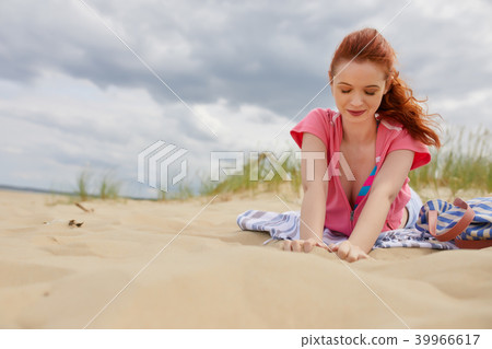Young woman on sand to beautiful beach, Baltic Sea, Poland 39966617