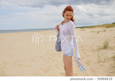 Young woman on sand to beautiful beach, Baltic Sea, Poland 39966619