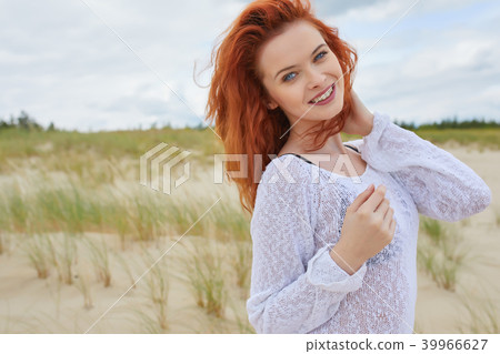 Young woman on sand to beautiful beach, Baltic Sea, Poland 39966627
