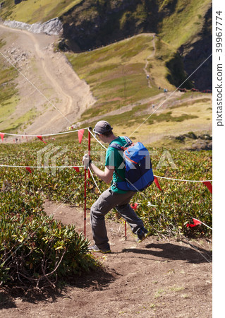 photo of tourist man with sticks for sporty walk 39967774