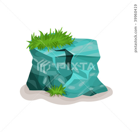 Rock stone with gass, design element of natural landscape vector Illustration on a white background 39968419