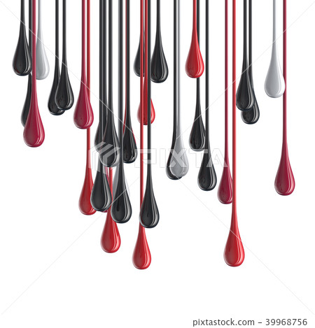 3D red, white and black glossy paint drop blobs 39968756