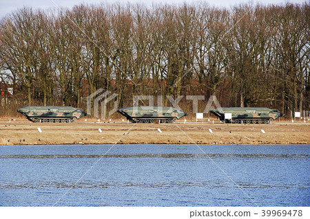 amphibious military car standing on a training  39969478