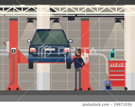 Car repair or diagnostic.Vehicle at lift, elevator 39971036