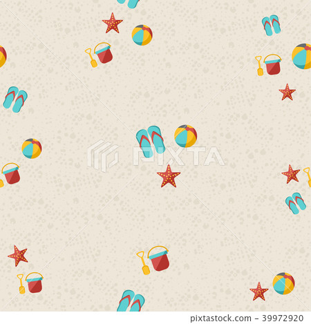 Happy summer beach pattern with toys and starfish 39972920