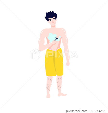 Vector flat man in towel neck cheek hair removal Vector flat man in towel neck cheek hair removal 39973233