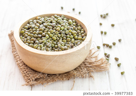 Mung bean on wooden background Mung bean on wooden background 39977383