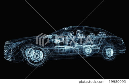 Abstract car consisting of luminous lines and dots-插圖素材 [39980093 ...