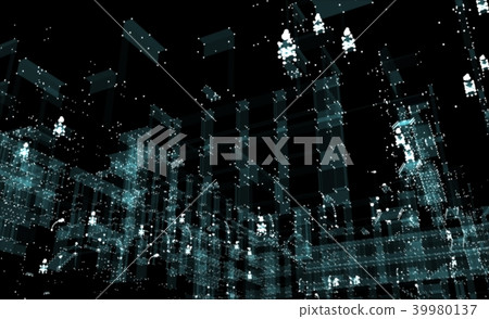 Abstract 3D rendered city of lines and dots Abstract 3D rendered city of lines and dots 39980137