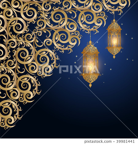 Golden Lantern with gold decoration Arabic style Golden Lantern with gold decoration Arabic style 39981441