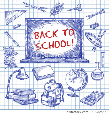 Back to School vector chalkboard ink sketch poster - Stock Illustration ...