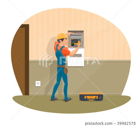 Vector electircian at work flat design Vector electircian at work flat design 39982578
