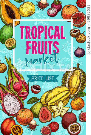 Vector fruit market sketch xotic fruits price 39982582