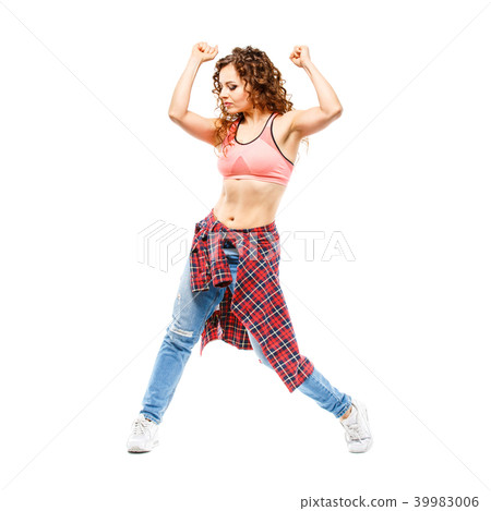 Young fitness girl dancing zumba isolated on white Young fitness girl dancing zumba isolated on white 39983006