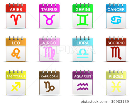 Colorful tear off calendar with Zodiac sign symbol 39983189