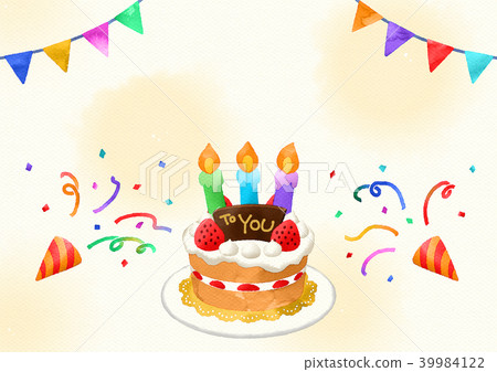 生日賀卡（水彩） - 沒有信件紙背景-3蠟燭 -  toYou 39984122
