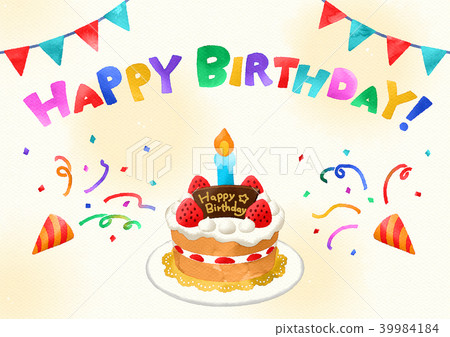 Birthday card (watercolor)-7 colors-paper background-2 colors flag 39984184
