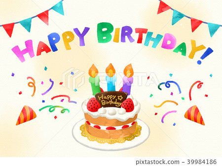 Birthday card (watercolor)-7 color letters-paper background-3 candles-2 color flags 39984186