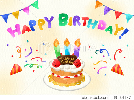 Birthday card (watercolor)-7 color letters-paper background-3 candles 39984187