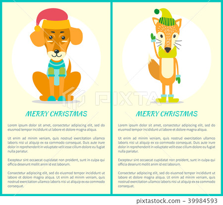 Merry Christmas Greeting Card Dog Sweater Fox Hat 39984593