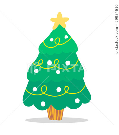 Decorated Christmas Tree with Garlands and Star - Stock Illustration ...