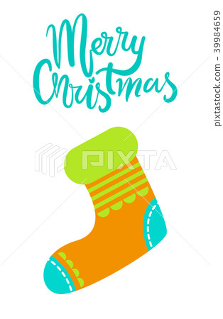 Merry Christmas Greeting Card with Knitted Sock Merry Christmas Greeting Card with Knitted Sock 39984659