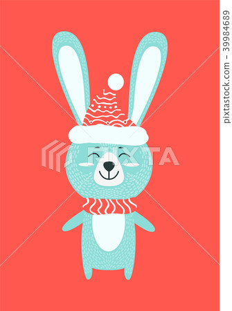 Hare with Warm Knitted Clothes Vector Illustration 39984689
