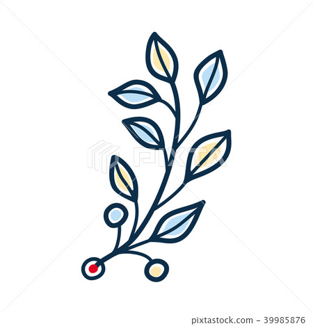 Rustic twig with yellow and blue leaves. Rustic twig with yellow and blue leaves. 39985876