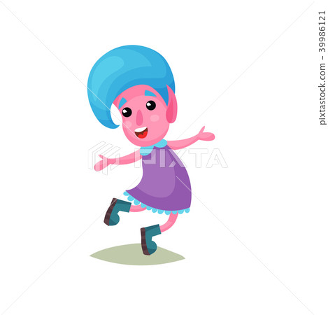Lovely happy girl troll with blue hair and pink skin, funny fairy tale character vector Lovely happy girl troll with blue hair and pink skin, funny fairy tale character vector 39986121