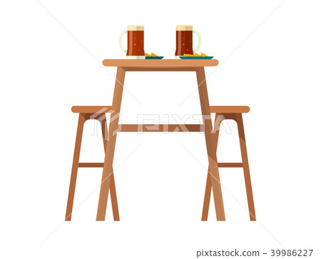 Beerhouse furniture vector brewery dining furnishing table and chair with beer mug in bar or pub on 39986227