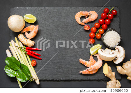 Special ingredients for Tom-yum kung on black. Special ingredients for Tom-yum kung on black. 39986660