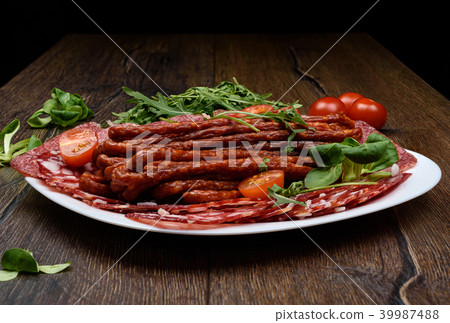 A plate with different types of sausage 39987488
