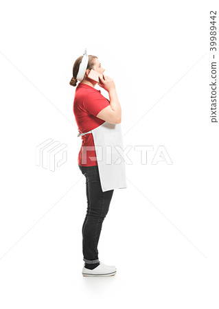 Portrait of cute smiling woman with mobile phone in her hands in the studio, isolated on white Portrait of cute smiling woman with mobile phone in her hands in the studio, isolated on white 39989442