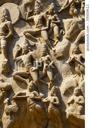 Carving details of the relief called Gangavataran  39989611