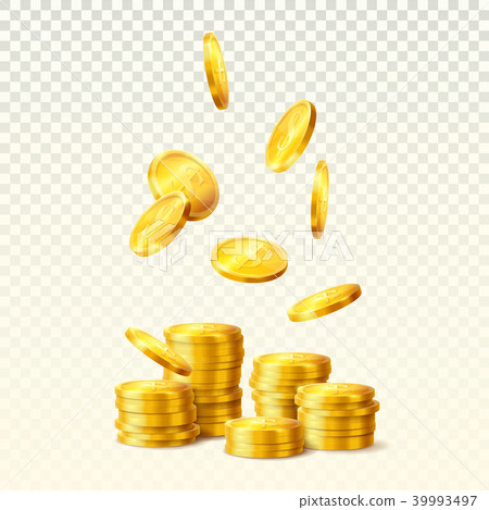 Tower or stack of golden dollar coins - Stock Illustration [39993497 ...