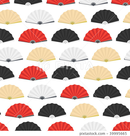 Japanese Folding Paper Fan Seamless Pattern Background. Vector 39995665