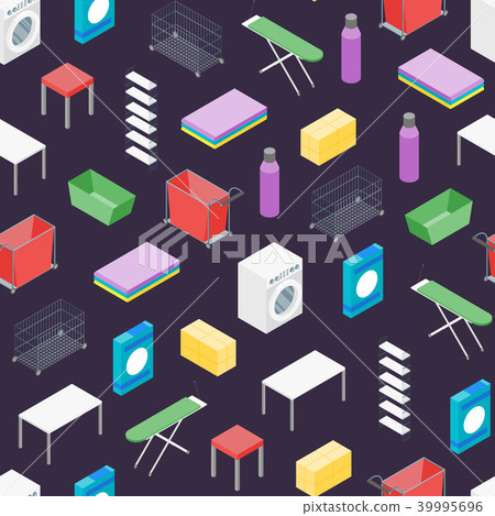 Laundry Room Concept Seamless Pattern Background Isometric View. Vector 39995696