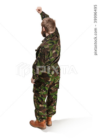 Young army soldier wearing camouflage uniform isolated on white 39996495