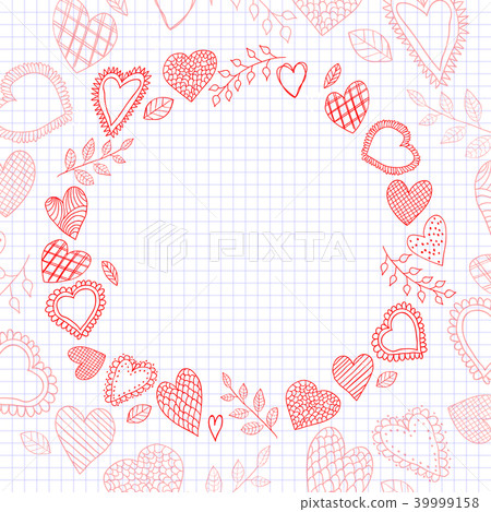 Doodle hearts frame on the checkered notebook Doodle hearts frame on the checkered notebook 39999158
