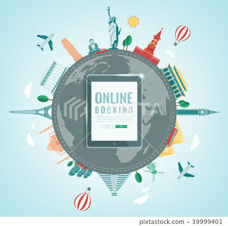 Travel composition with famous world landmarks. Travel and Tourism. Concept website template. Vector Travel composition with famous world landmarks. Travel and Tourism. Concept website template. Vector 39999401