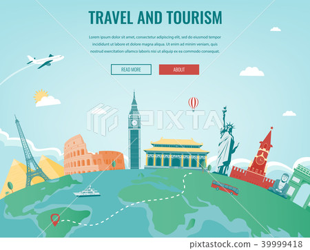 Travel composition with famous world landmarks. Travel and Tourism. Concept website template. Vector 39999418